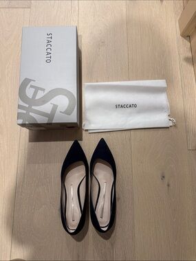 Staccato Navy Pointed-Toe Suede Flats